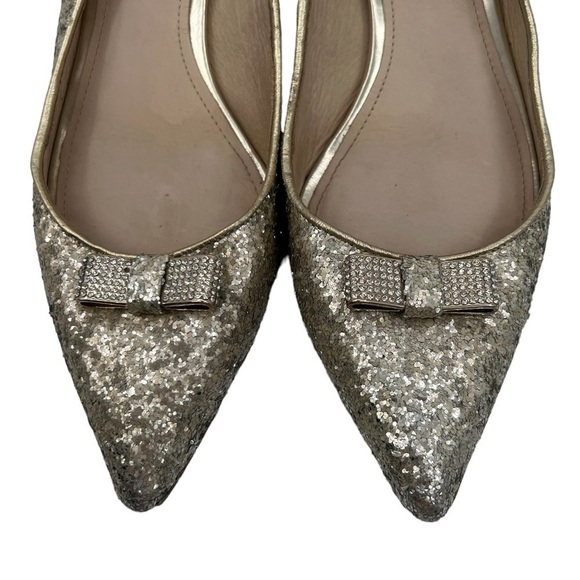 Coach Gold Glitter Rhinestone Bows Monroe Pointed Toe Pumps Size 38 Women’s - Picture 10 of 10
